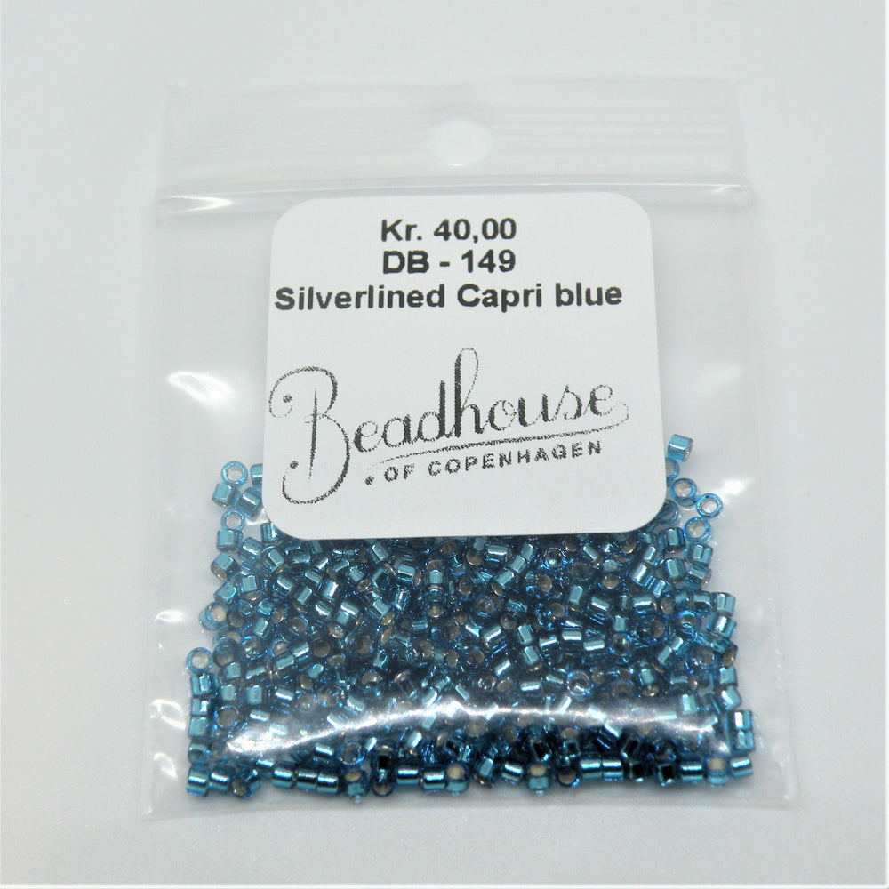 Blå Glasperler, Delica beads, silverlined capri blue