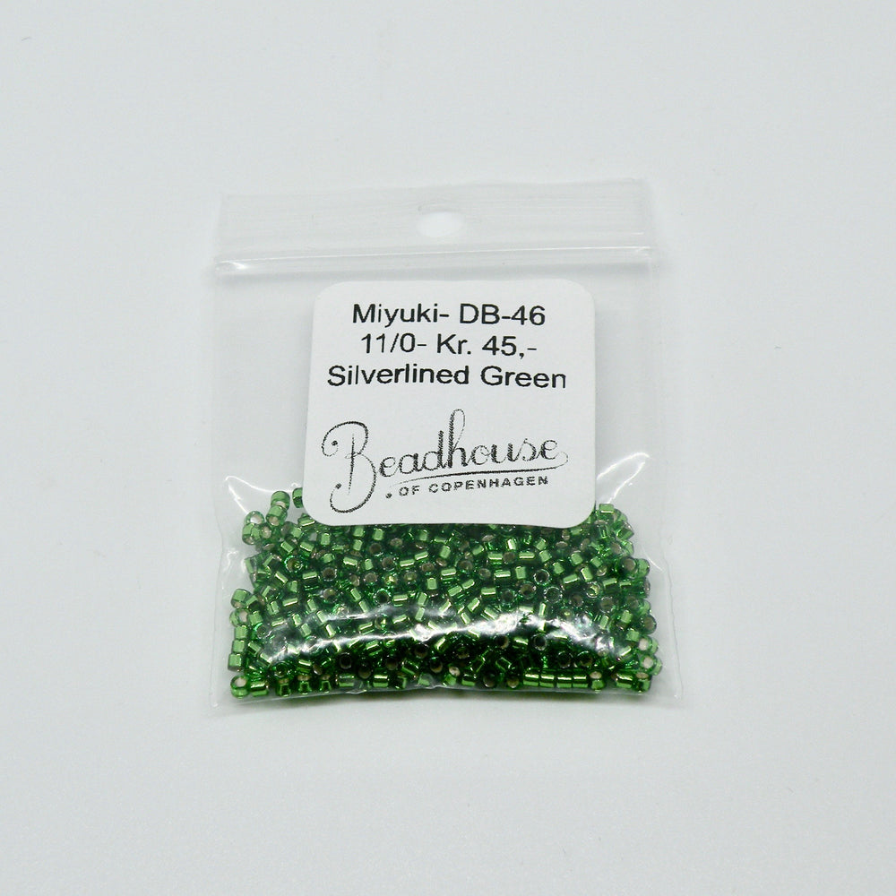 Grønne Glasperler, Delica beads, Silverlined grøn