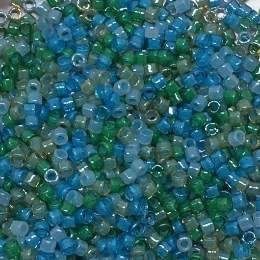 Grønne Glasperler, Delica beads, grøn blå mix