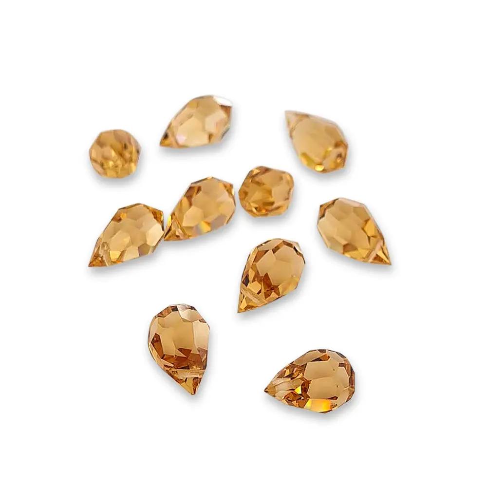 Gule glasperler, preciosa crystal drops, light cool topaz, 9 x 15 mm