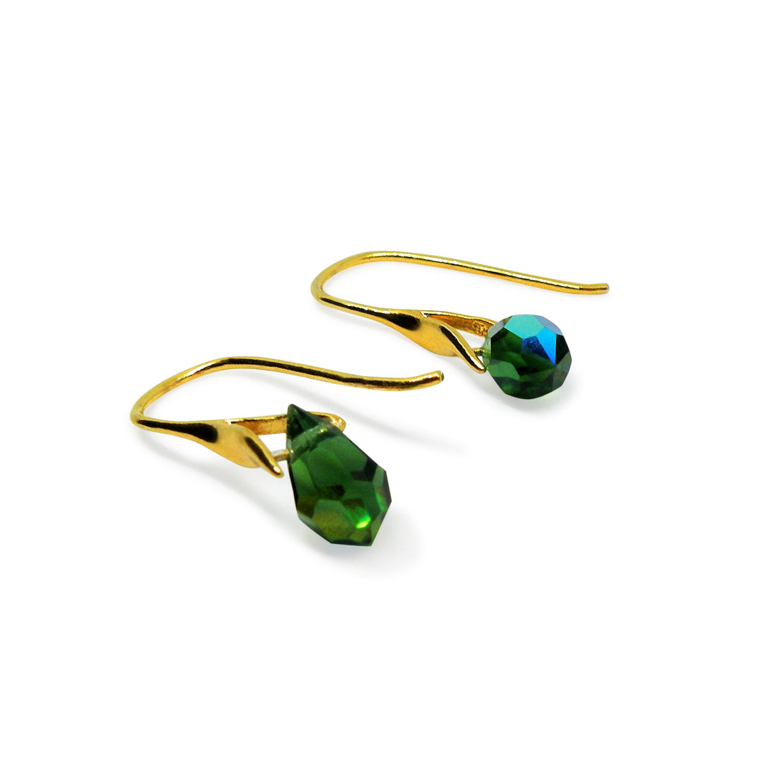 Øreringe i forgyldt sølv med Preciosa Crystal Drops "GREEN TURMALIN" m/regnbueskær