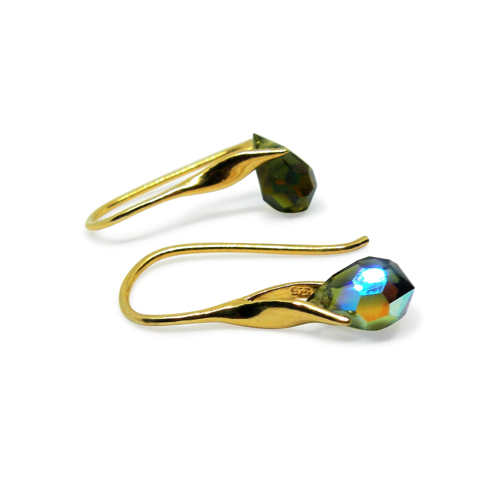 Øreringe i forgyldt sterlingsølv med Preciosa Crystal Drops "OLIVINE" m/regnbueskær