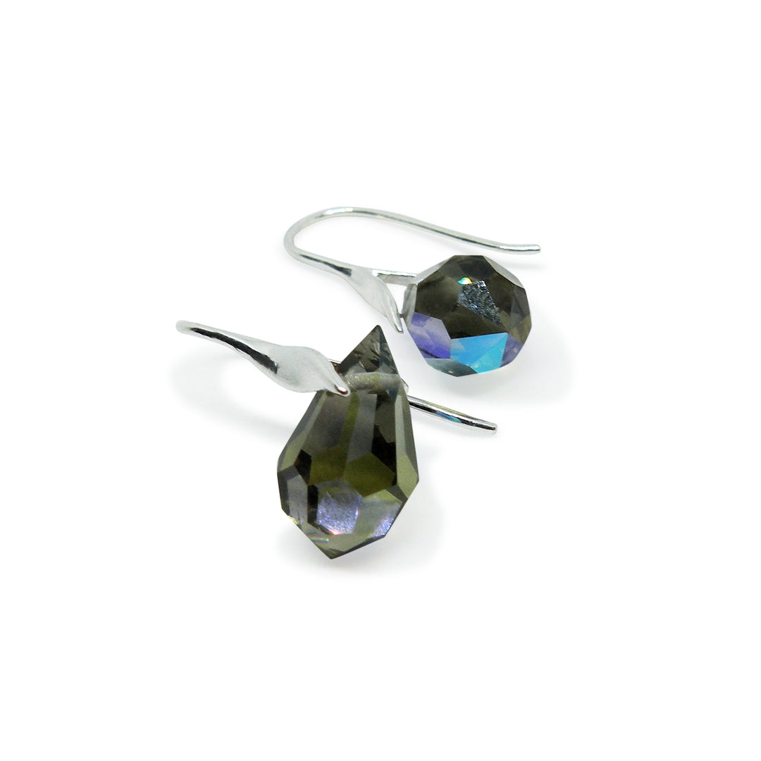 Øreringe i sterlingsølv med Preciosa Crystal Drops "BLACK DIAMOND" med regnbueskær