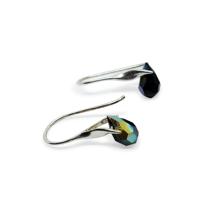 Øreringe i sterlingsølv med Preciosa Crystal Drops "JET" m/regnbueskær