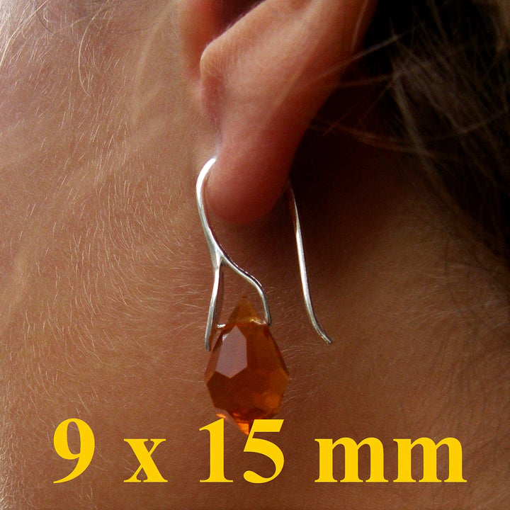 Øreringe i sterlingsølv med Preciosa Crystal Drops "OLIVINE" m/regnbueskær