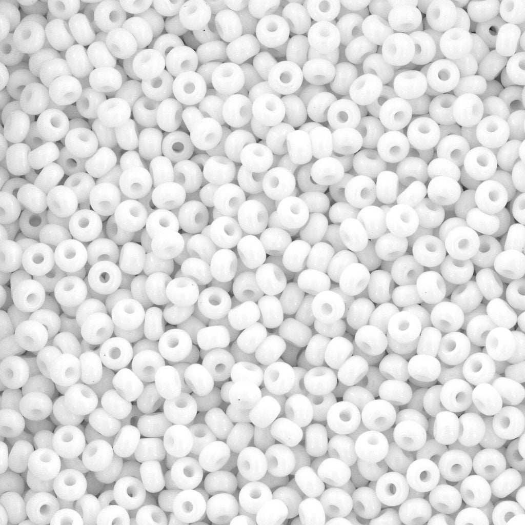 Hvide glasperler, seed beads, opaque chalkwhite 03050