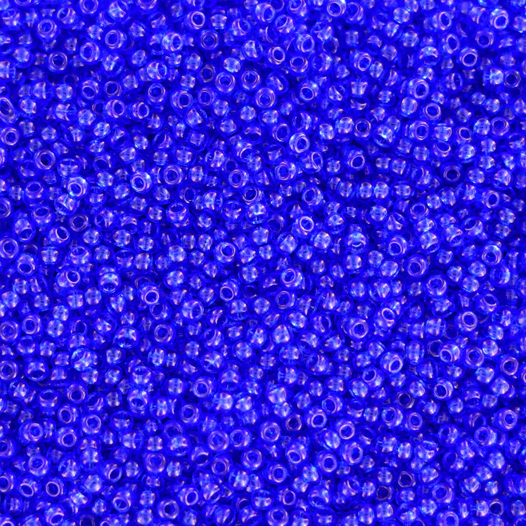 Blå Glasperle. Preciosa Seed Beads. Blue Transparent