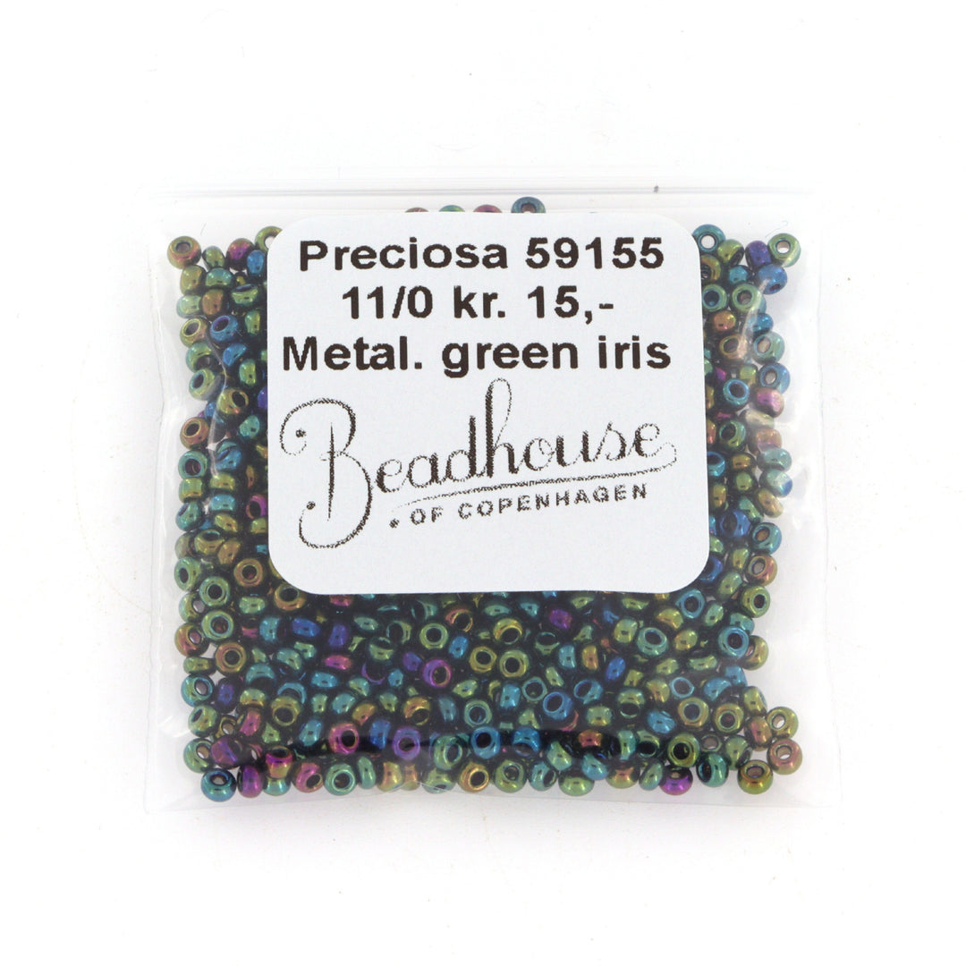 Grøn - Metal Iris. Preciosa Glasperler. Seed Beads.