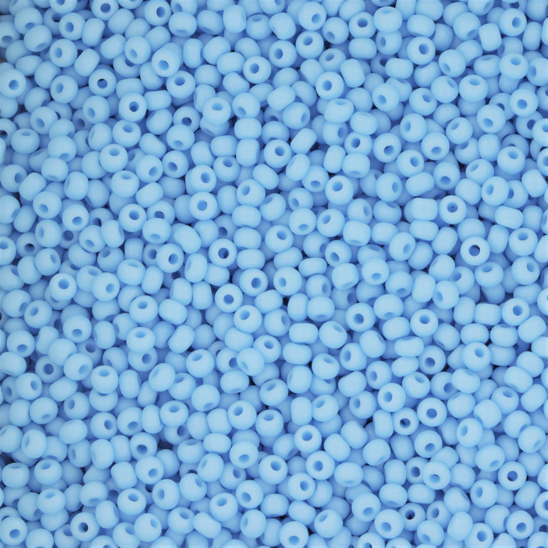 Blå Glasperler, seed beads, cyan blå, opaque