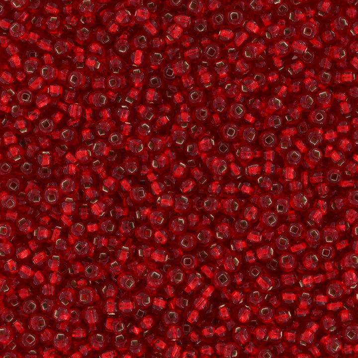 Rød Glasperle. Preciosa Seed Beads. Red Silverlined