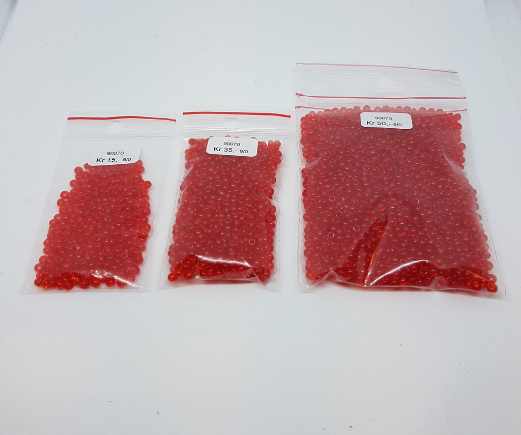Røde Glasperler, seed beads, rød transparent