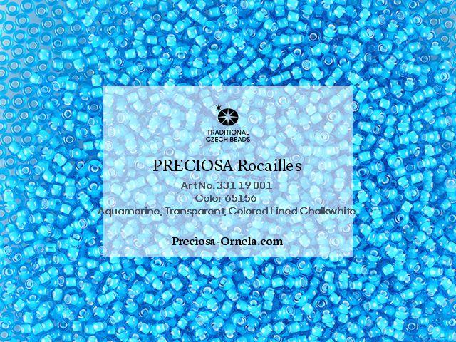 Blå Glasperle. Preciosa Seed Beads. Light aquamarine, colour lined chalkwhite