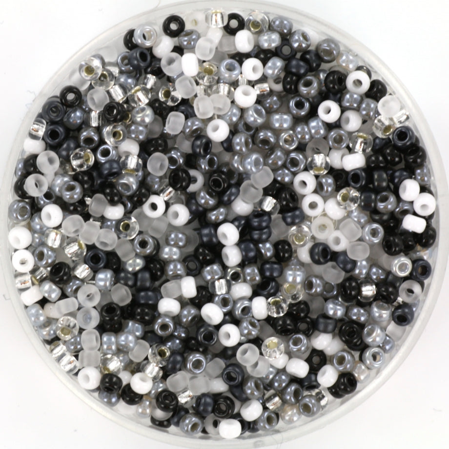Miksede Glasperler, Miyuki Rocailles beads. - mix black and white
