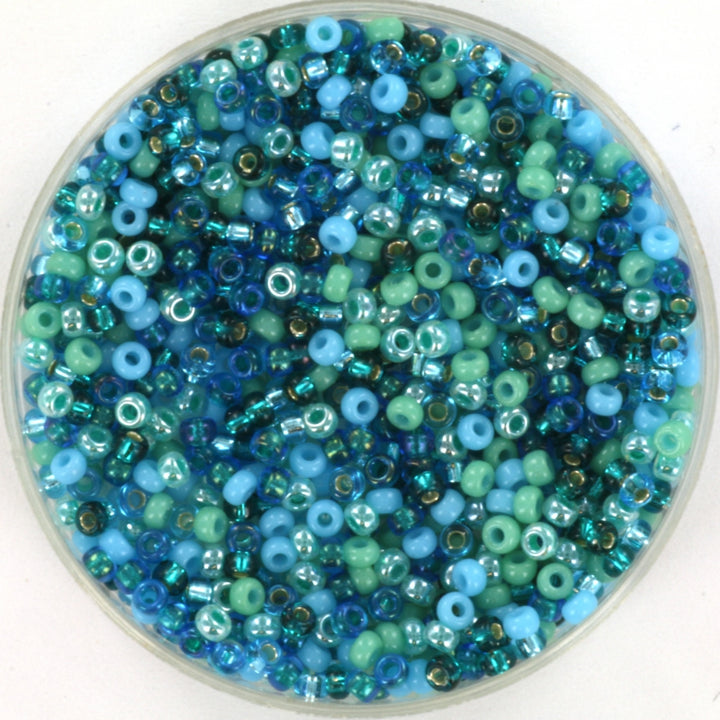 Miksede Glasperler, Miyuki Rocailles beads. - mix blue lagoon