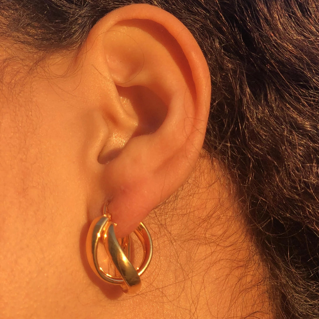 To i én hoops, øreringe i forgyldt sterlingsølv, 18mm